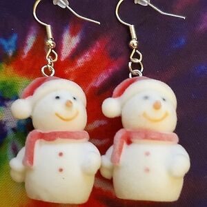 HANDMADE Fuzzy Frosted Snowman Earrings